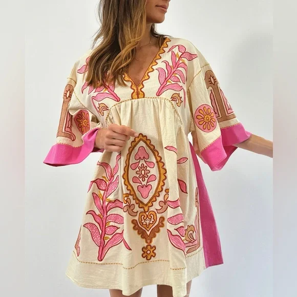 Sunday Up. REDUCED! Babydoll Caftan Style Dress. Size LG. Mini. - Picture 2 of 10